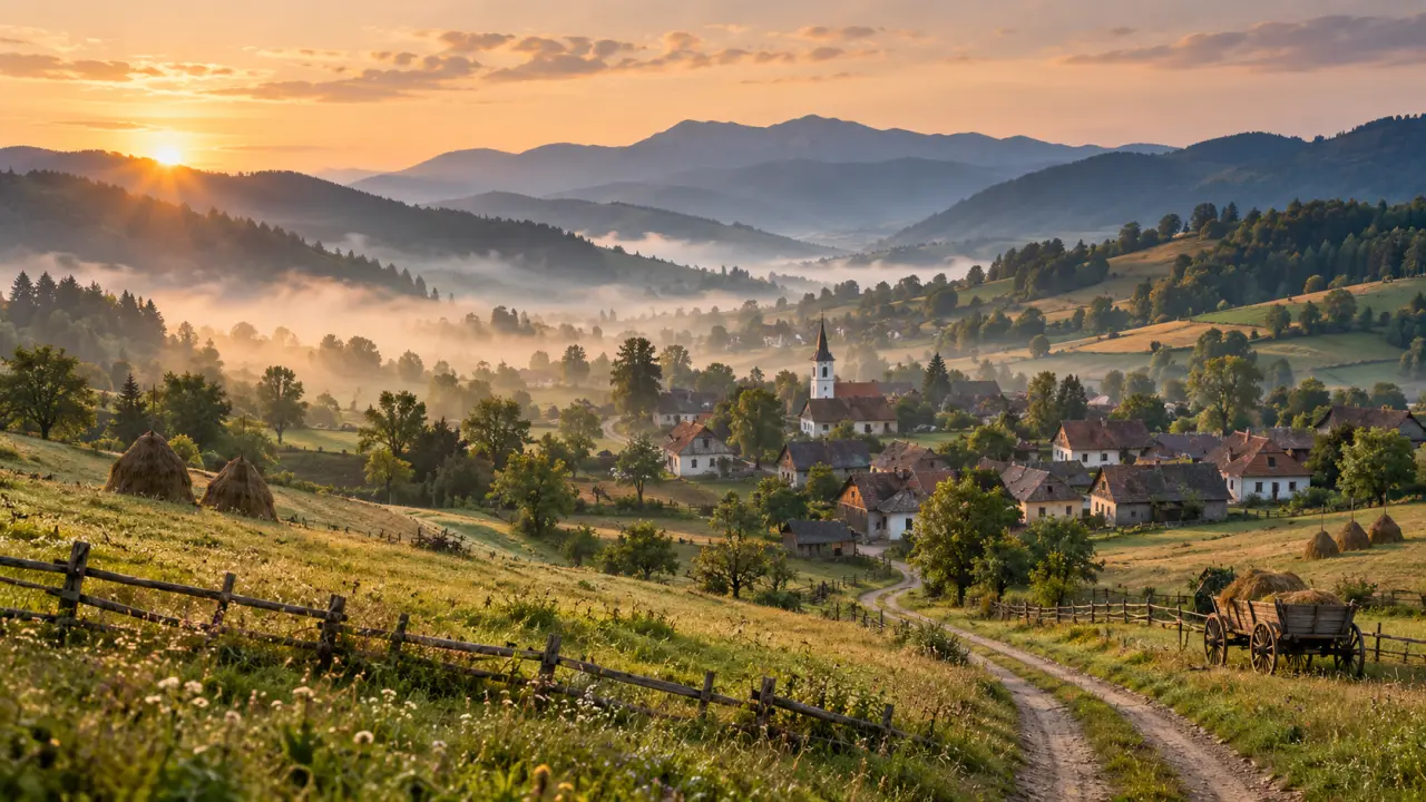 Village traditionnel de Transylvanie au pied des Carpates