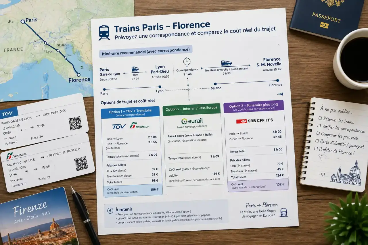 Trains Paris-F﻿lorence : prévoyez une correspondance et comparez le coût réel du trajet