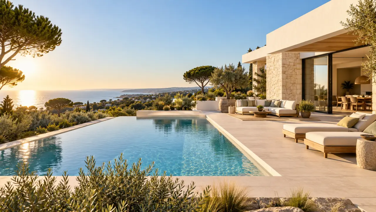 Acheter une maison au Portugal Algarve dans un environnement résidentiel avec piscine et vue sur le littoral