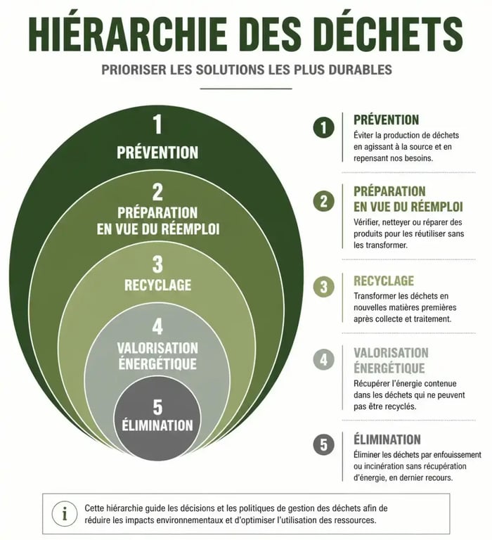 Hiérarchie des déchets en cercles concentriques dans la gestion des déchets européenne