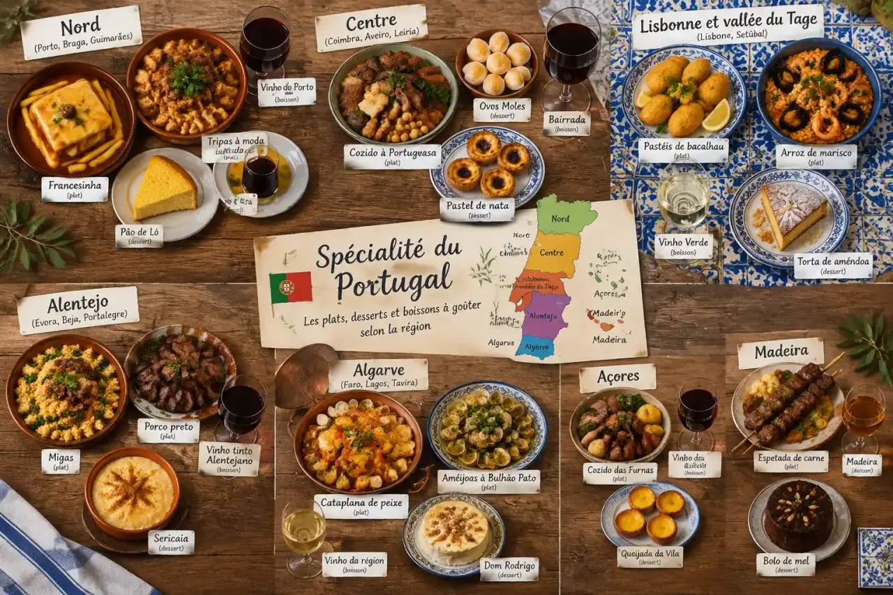 Spécialité du Portugal : les plats, desserts et boissons à goûter selon la région