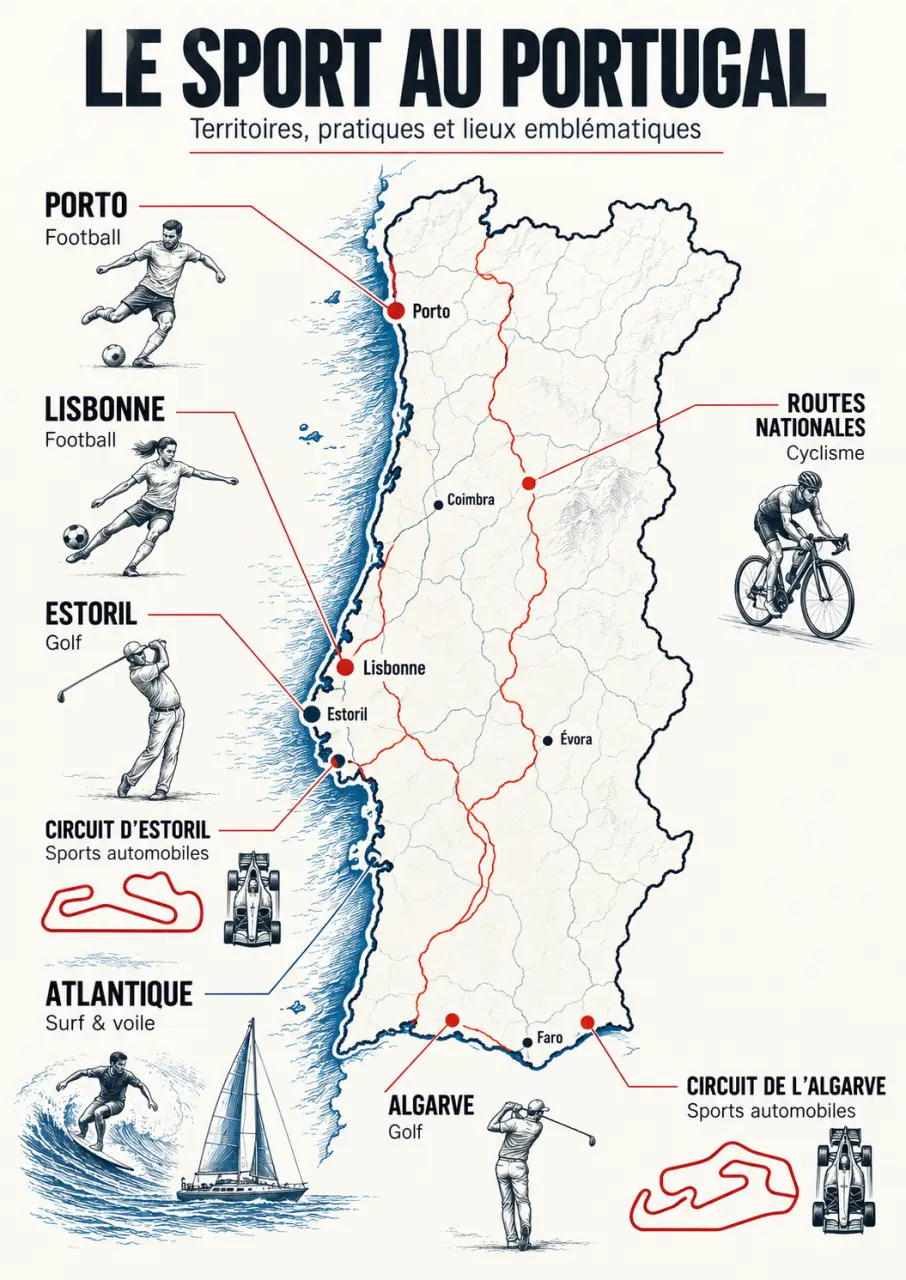 Infographie du sport portugais et de ses principales disciplines selon les territoires