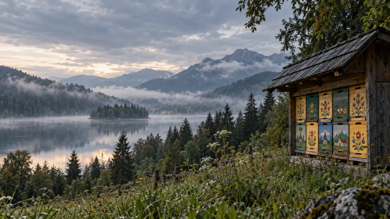 Paysage de Carniole entre lac alpin, forêt et village slovène