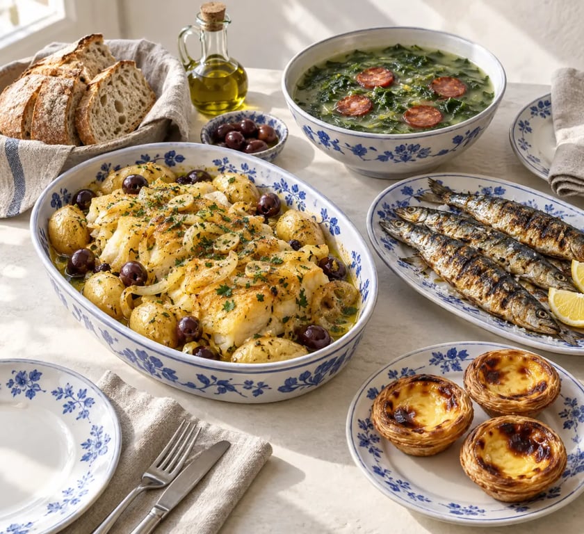 Spécialités et repas partagé représentatifs de la culture portugaise
