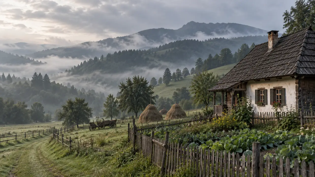 Maison traditionnelle dans un village rural de Transylvanie